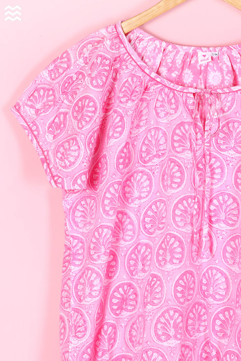 Cambric Cotton Engles Pajama Set In Graphic Block Print