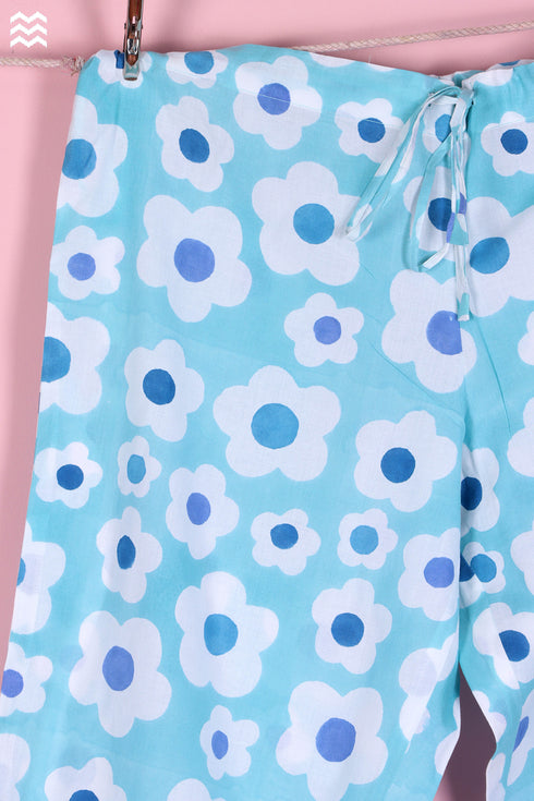 Cambric Cotton Long Pajama Set In Floral Block Print