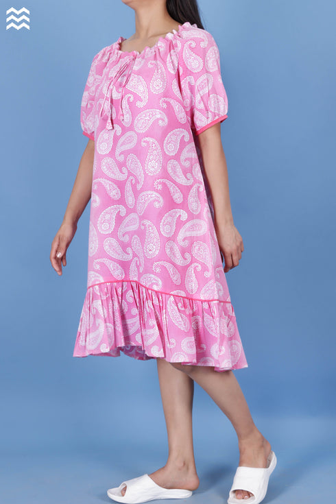 Cambric Cotton Nora Nightie in Paisley Block Print