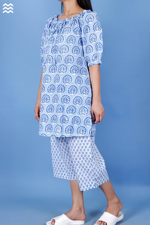 Cambric Cotton Jelly Pajama Top In Block Print