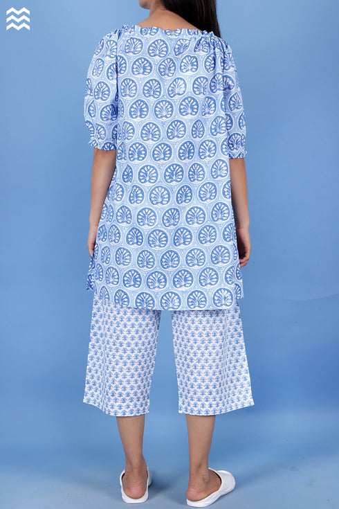 Cambric Cotton Jelly Pajama Top In Block Print