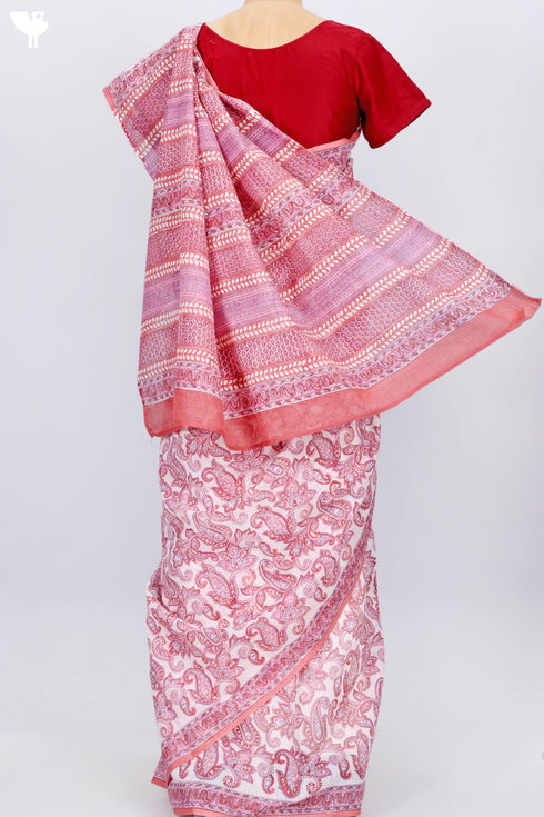 Kota Doria Saree In Paisley Block Print