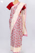 Kota Doria Saree In Floral Block Printwith Chikankari Embroidery