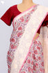 Kota Doria Saree In Floral Block Printwith Chikankari Embroidery