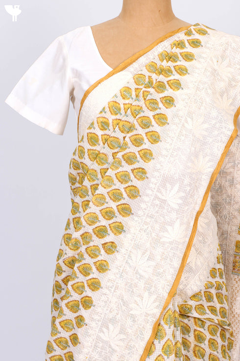 Kota Doria Saree In Block Print with Chikankari Embroidery