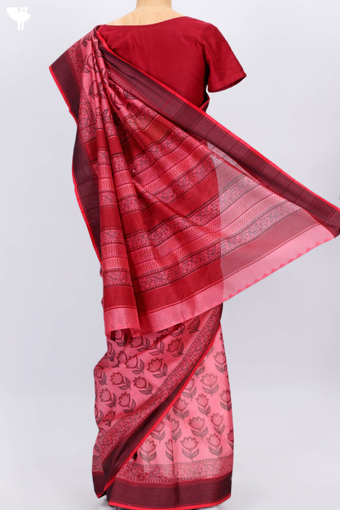 Maheshwari Saree In Floral Block Print.