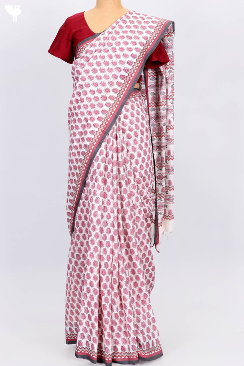 Bengal Cotton Saree In Graphic Block Print