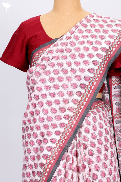 Bengal Cotton Saree In Graphic Block Print