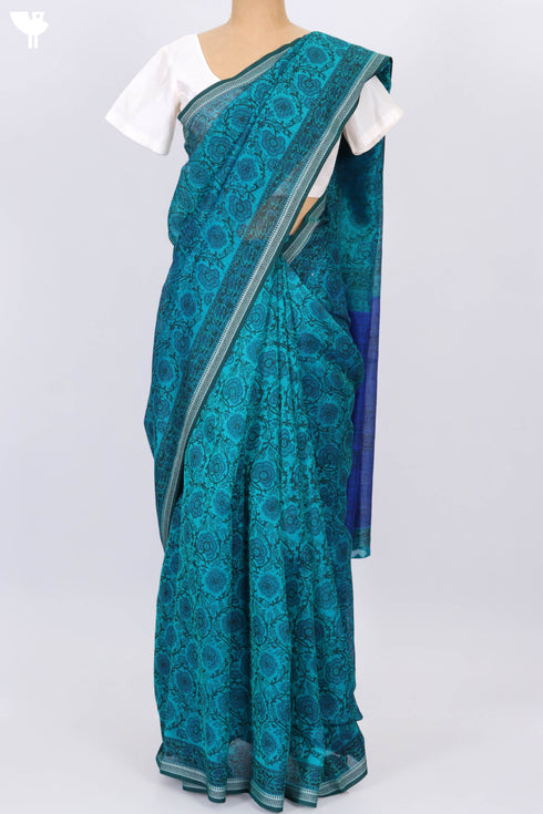Maheshwari Saree In Floral Block Print.