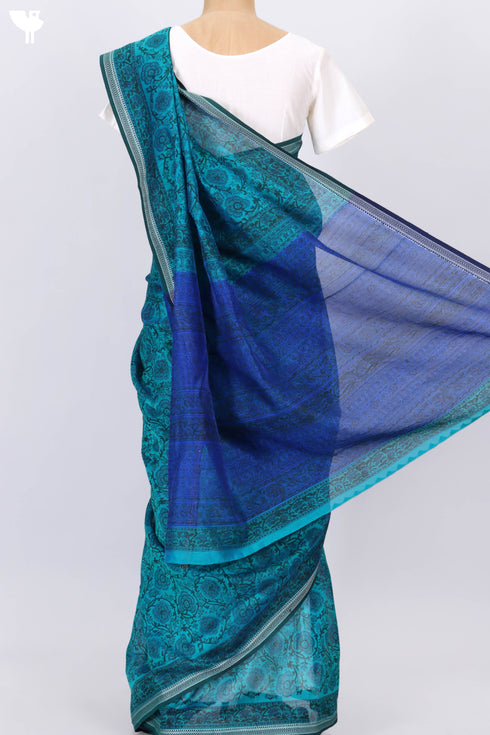 Maheshwari Saree In Floral Block Print.