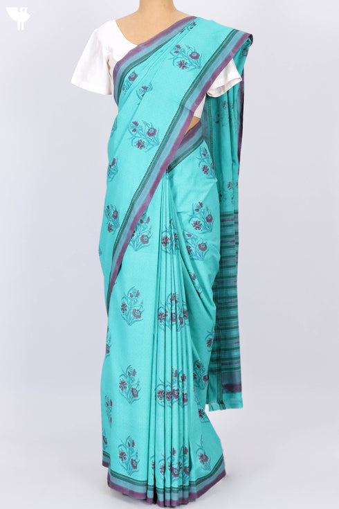 Mangalgiri Cotton Saree In Floral Block Print
