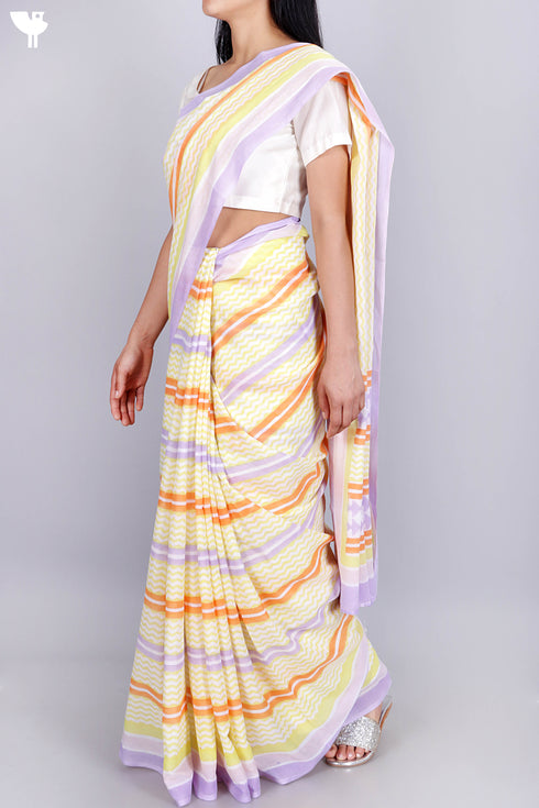 Mulmul Cotton Saree In Block Print
