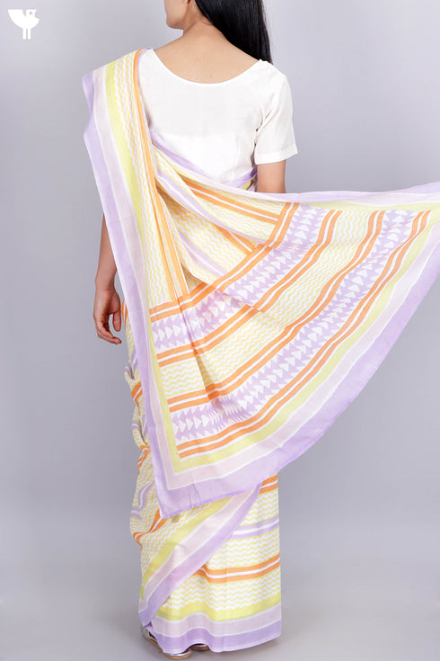 Mulmul Cotton Saree In Block Print