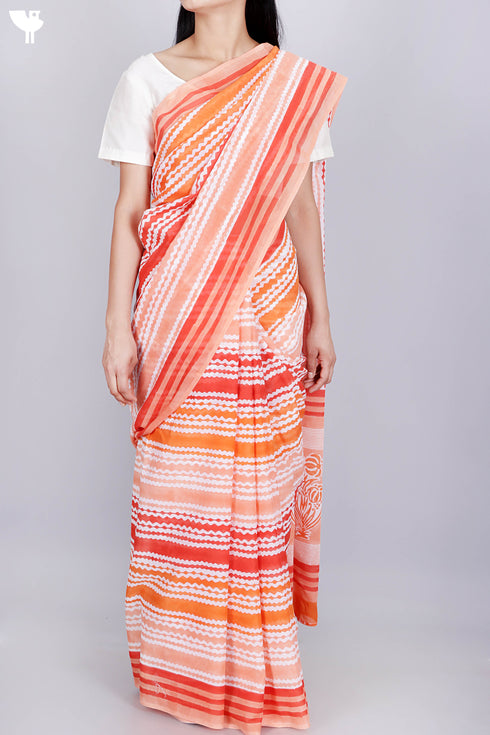 Mulmul Cotton Saree In Block Print