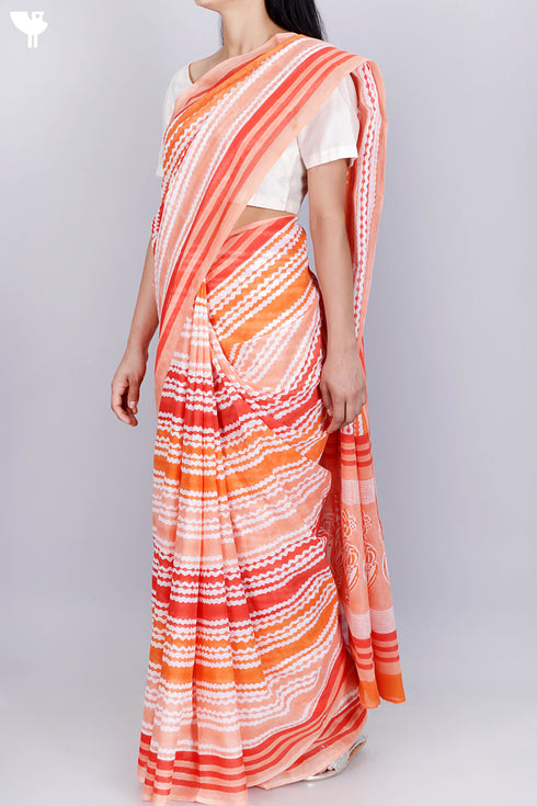 Mulmul Cotton Saree In Block Print