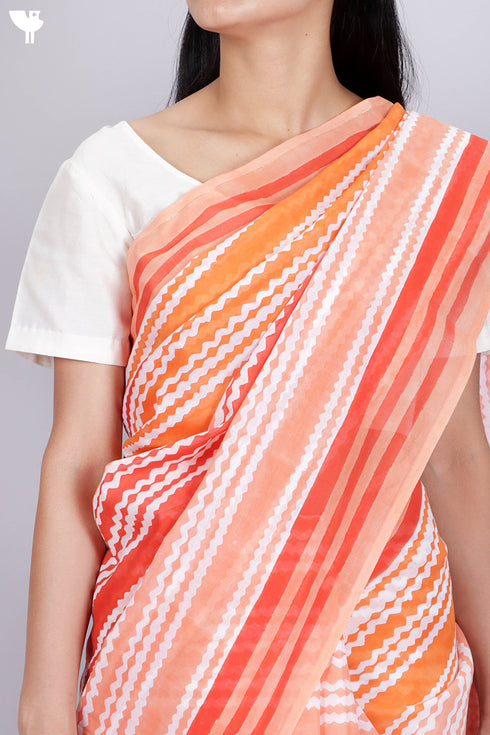 Mulmul Cotton Saree In Block Print