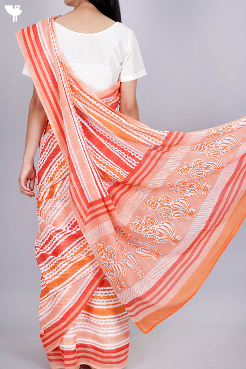 Mulmul Cotton Saree In Block Print