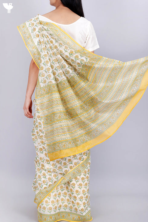 Maheshwari Saree In Floral Block Print