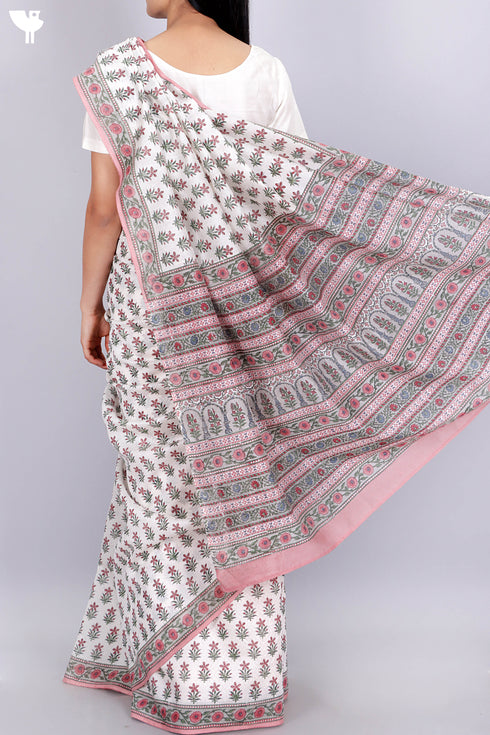 Maheshwari Saree In Floral Block Print
