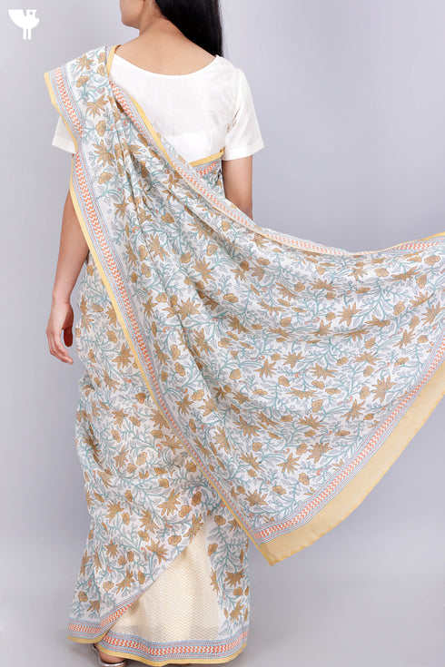 Maheshwari Saree In Floral Block Print