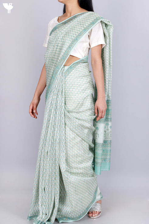 Maheshwari Saree In Floral Block Print