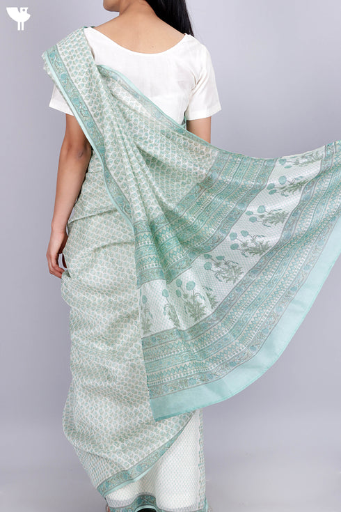 Maheshwari Saree In Floral Block Print