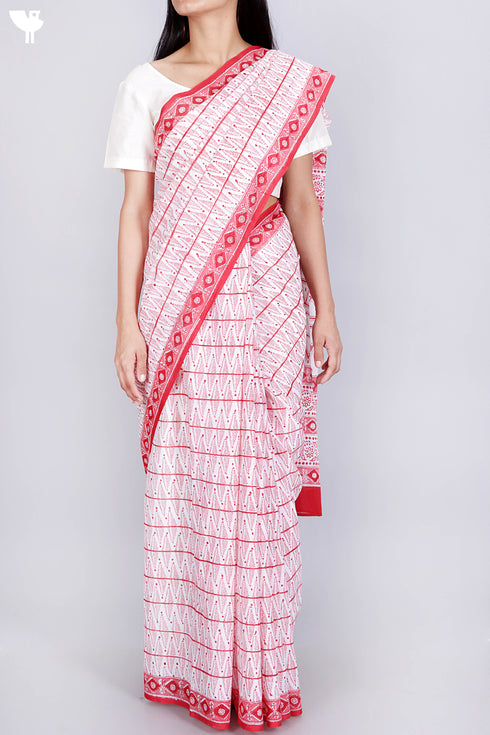 Mulmul Cotton Saree In Block Print