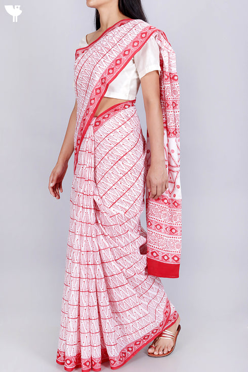 Mulmul Cotton Saree In Block Print