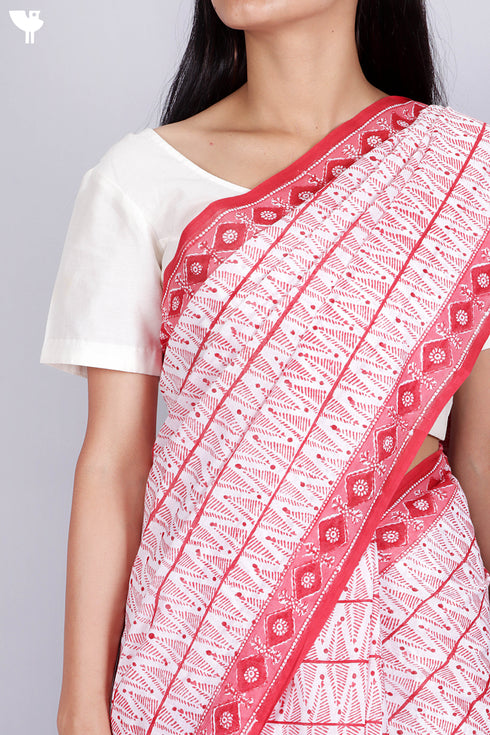 Mulmul Cotton Saree In Block Print