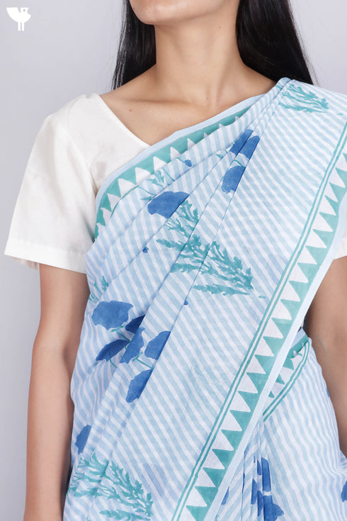 Mulmul Cotton Saree In Block Print