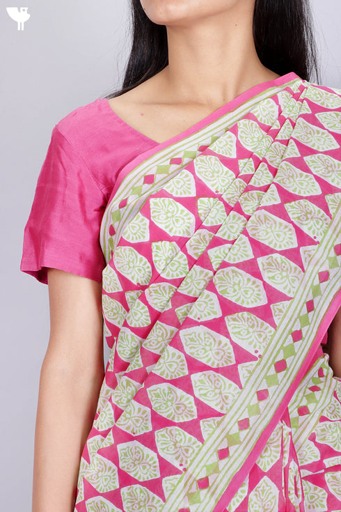Mulmul Cotton Saree In Block Print