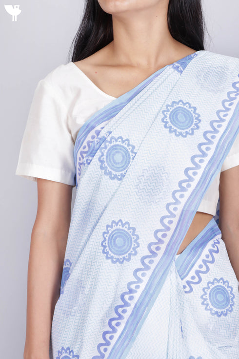 Mulmul Cotton Saree In Block Print