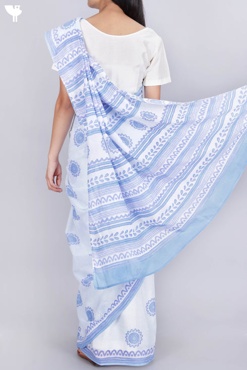 Mulmul Cotton Saree In Block Print