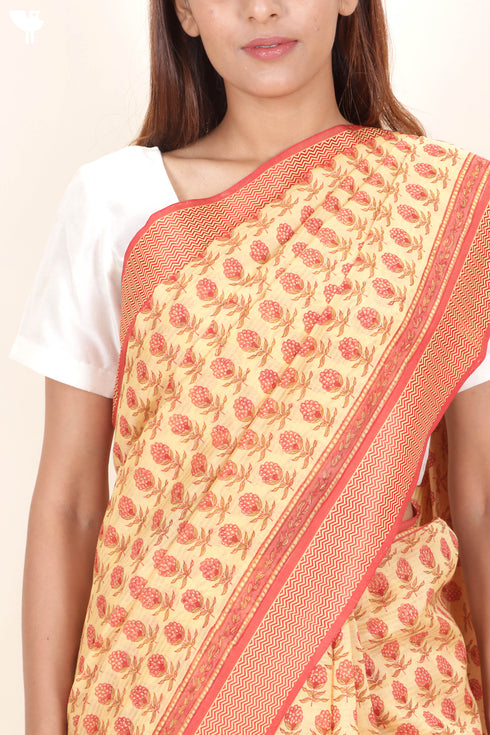 Maheshwari Saree In Floral Block Print