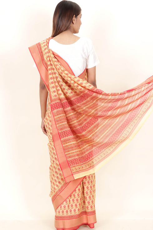 Maheshwari Saree In Floral Block Print