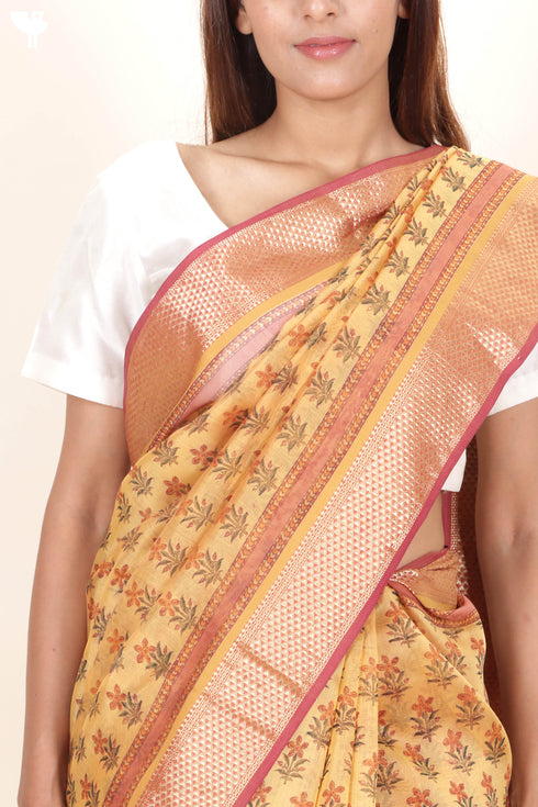 Maheshwari Saree In Floral Block Print