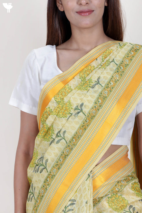 Maheshwari Saree In Floral Block Print