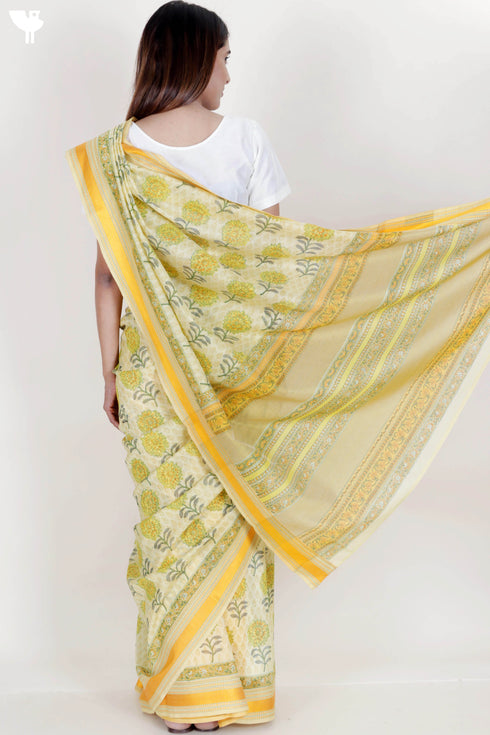 Maheshwari Saree In Floral Block Print