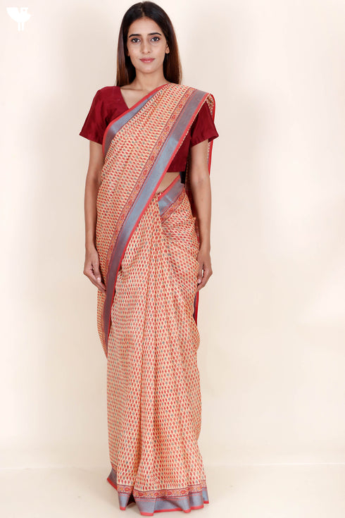 Maheshwari Saree In Floral Block Print