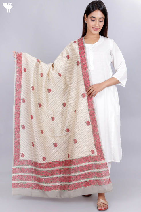 Chanderi Silk Dupatta In Floral Block Print