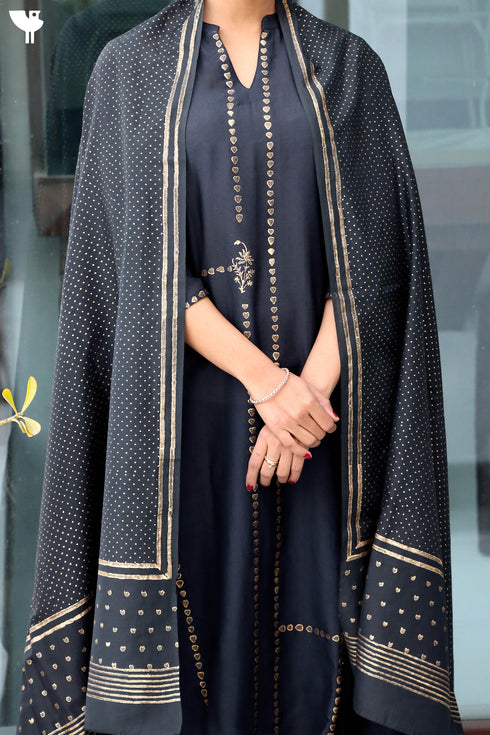 Cotton Silk Dupatta In Gold Block Print