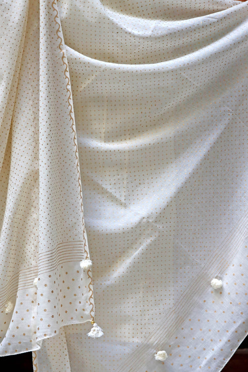 Mulmul Cotton Dupatta in Gold Block Print