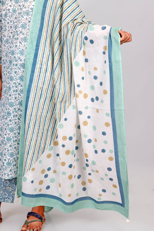 Mulmul Cotton Dupatta With Graphic Block Print