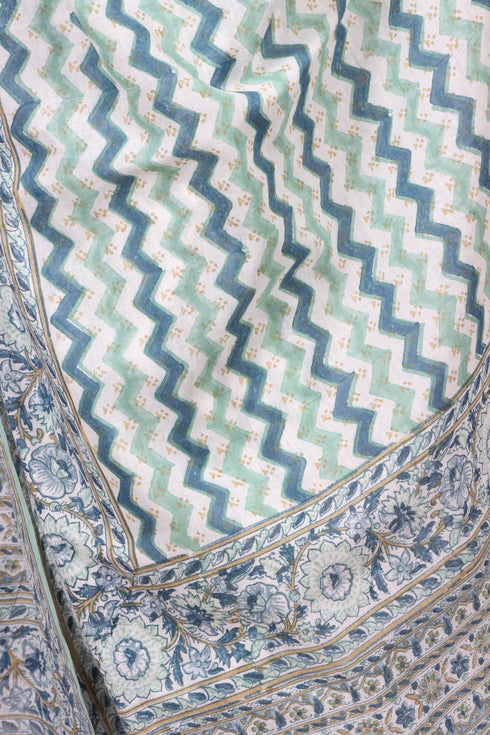 Mulmul CottonDupatta With Zigzag Block Print
