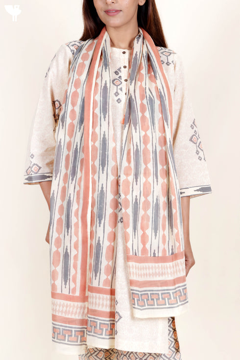 Mulmul Cotton Stole In Block Print
