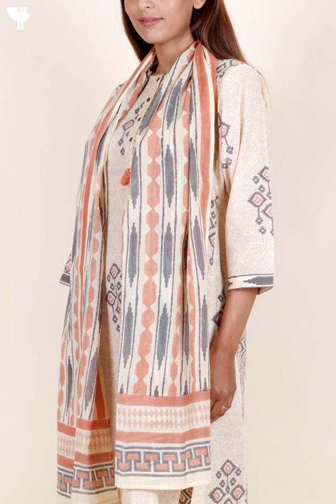 Mulmul Cotton Stole In Block Print