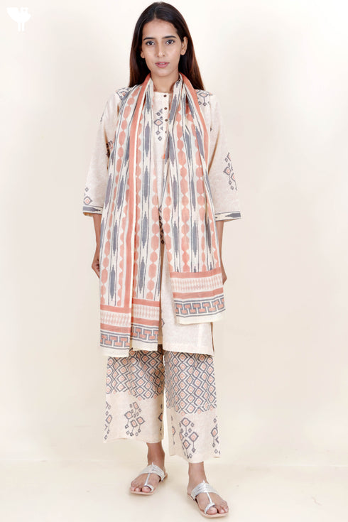 Mulmul Cotton Stole In Block Print