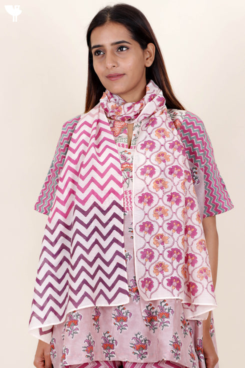 Cotton Silk Stole In Block Print