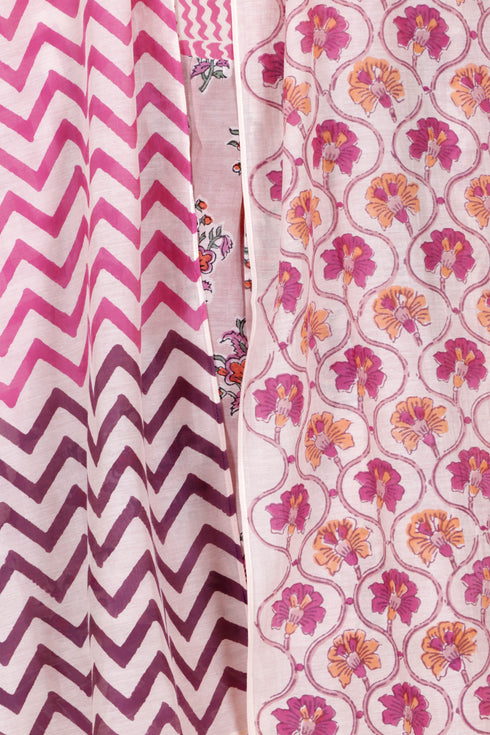 Cotton Silk Stole In Block Print