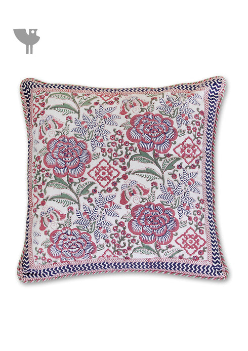 20s Cotton Cushion Cover in Floral Block Print with Piping